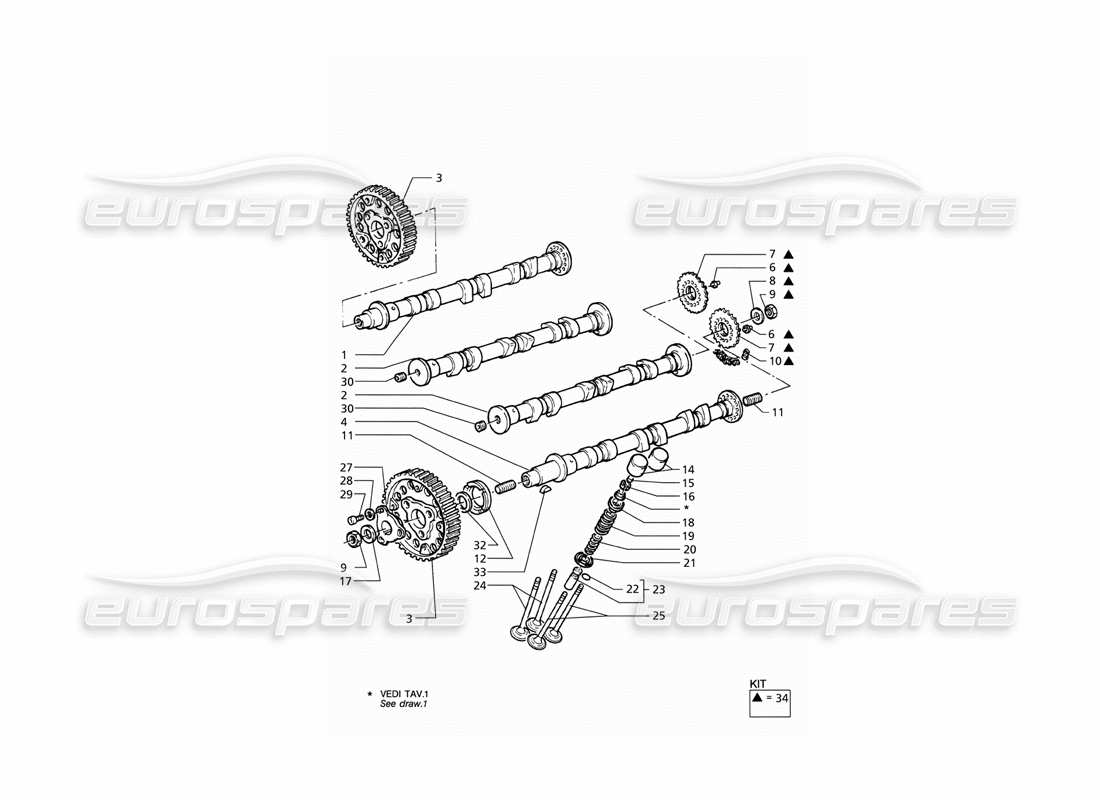 maserati qtp v6 (1996) diagramma delle parti di temporizzazione