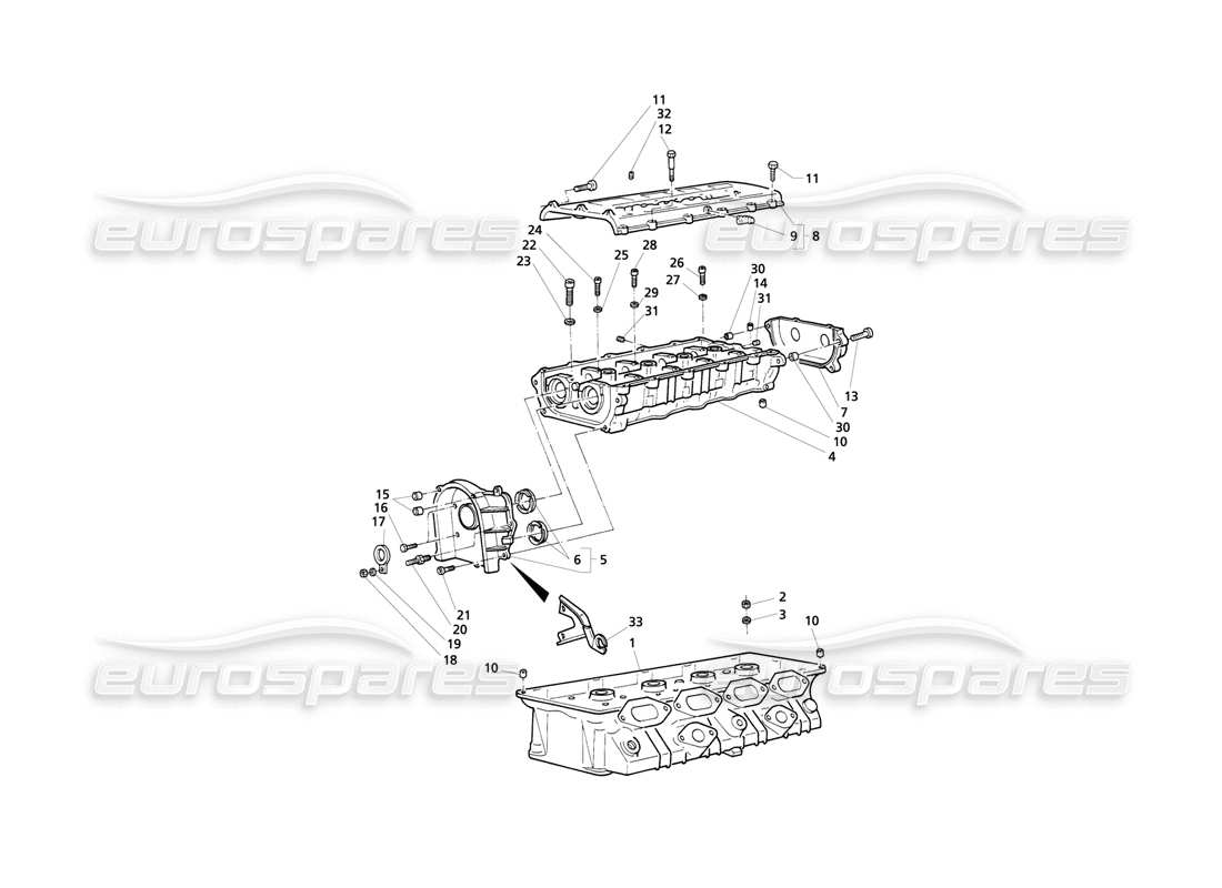maserati qtp v8 evoluzione schema delle teste dei cilindri, delle parti del telaio destro