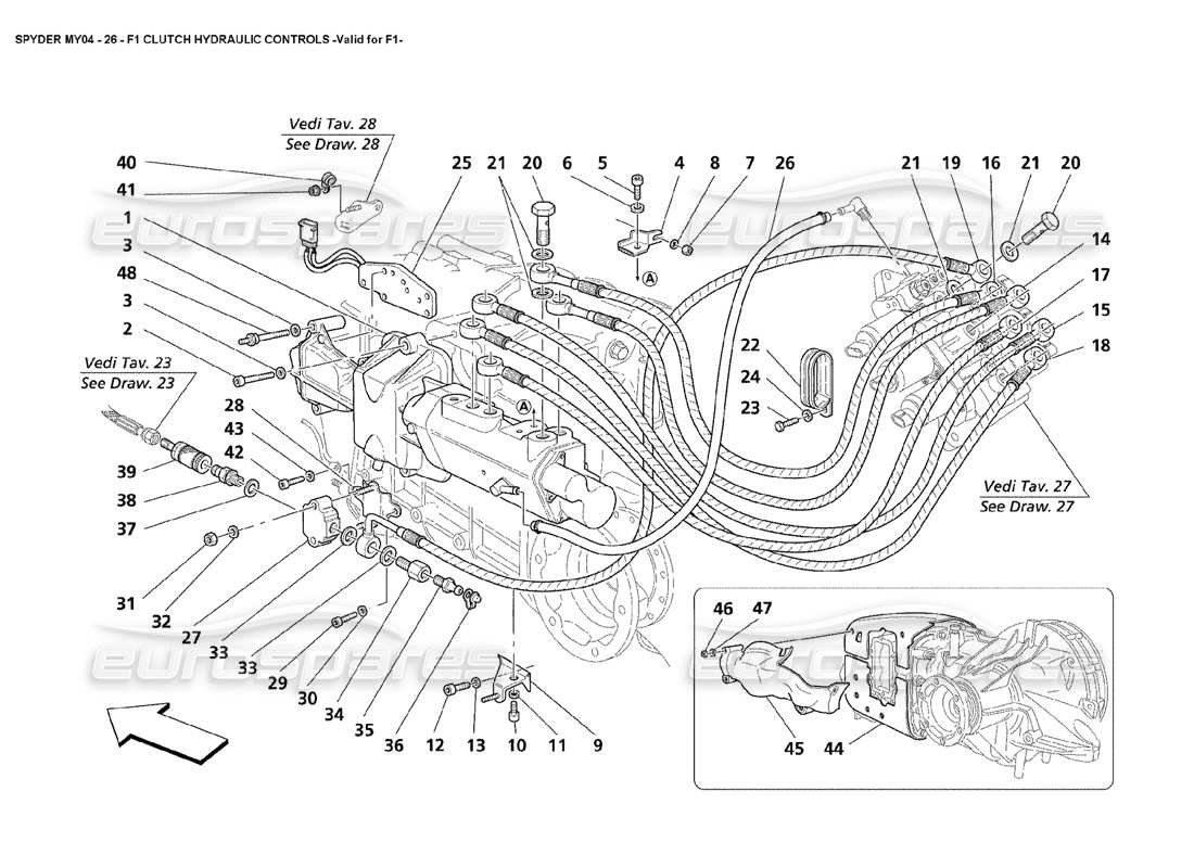 maserati 4200 spyder (2004) f1 clutch hydraulic controls valid for f1 part diagram