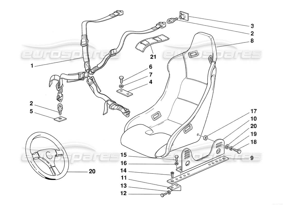 ferrari 348 challenge (1995) cinture di sicurezza e sedile diagramma delle parti