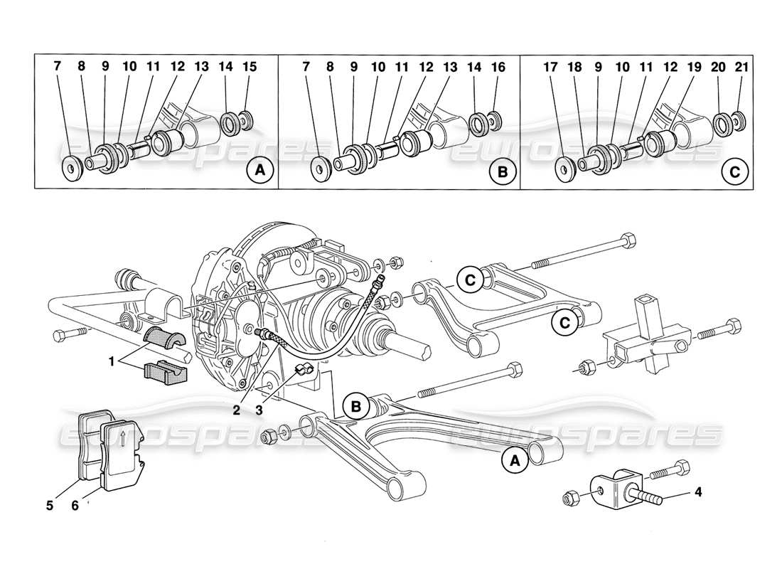ferrari 348 challenge (1995) pastiglie sospensione posteriore e tubi freno diagramma delle parti
