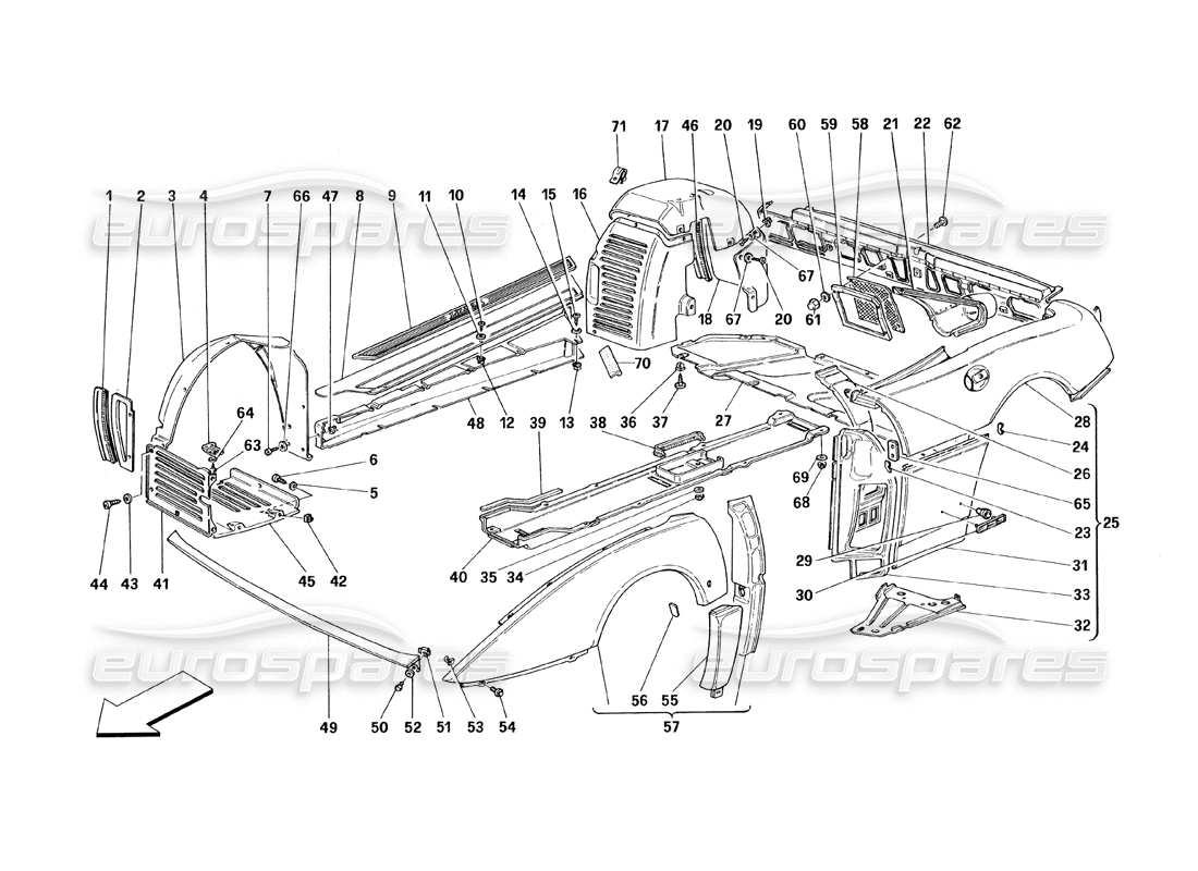ferrari 348 (1993) tb / ts carrozzeria: diagramma delle parti delle finiture esterne