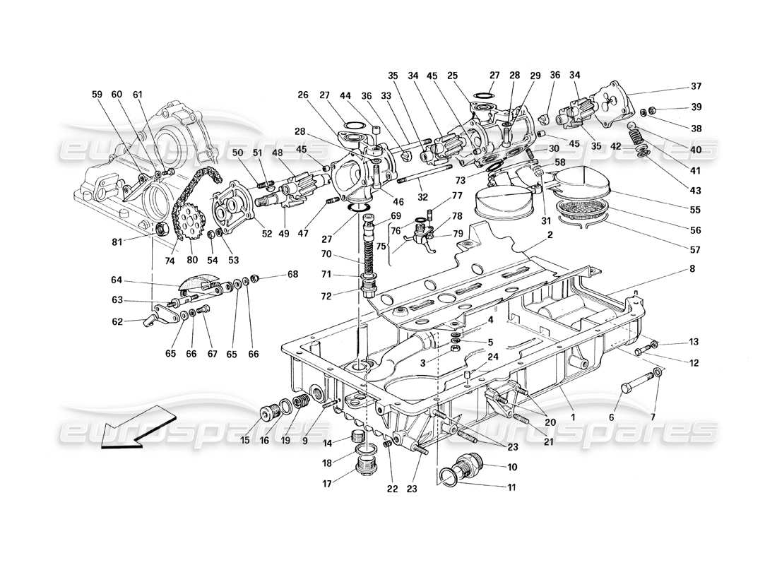 ferrari 348 (1993) tb / ts lubrificazione - pompe e coppe olio diagramma delle parti