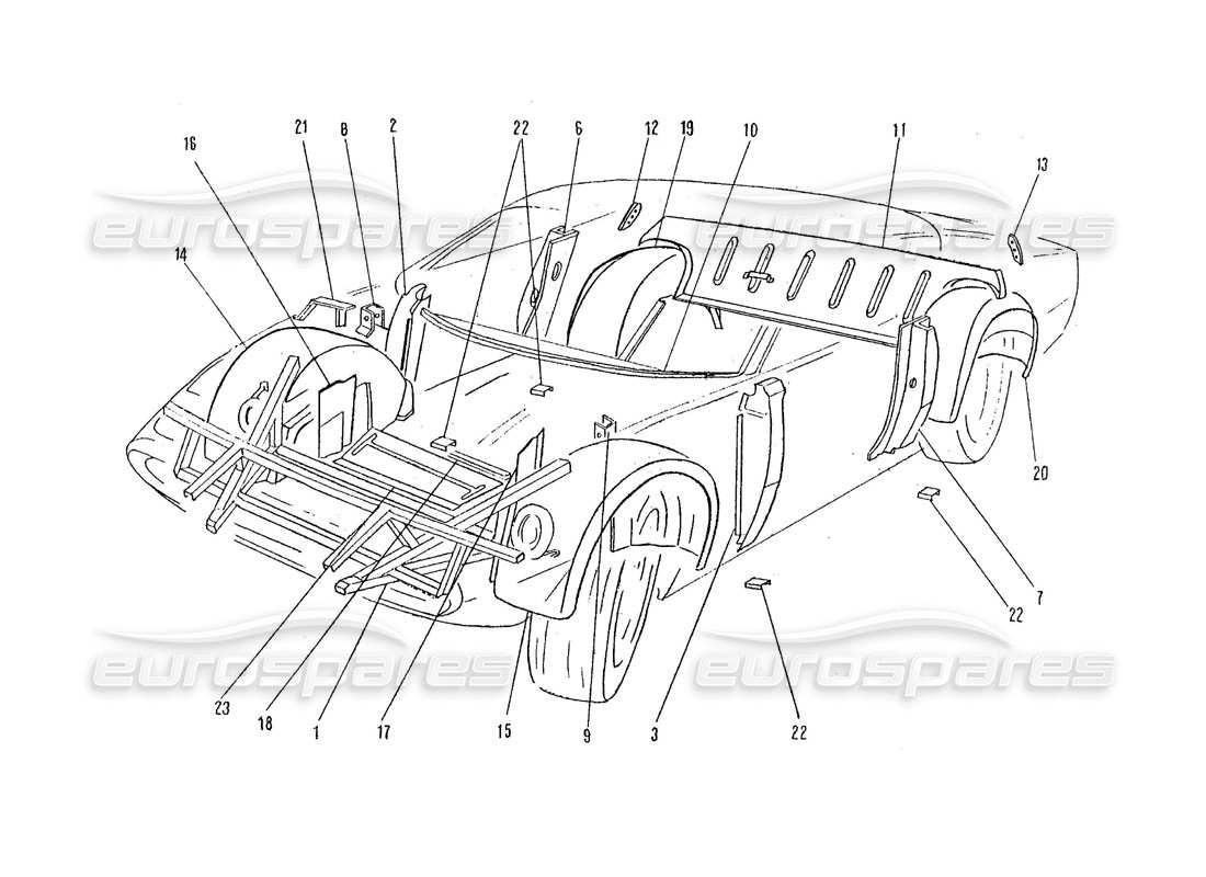 ferrari 365 gtc4 (coachwork) diagramma delle parti di telai, protezioni e pannelli interni