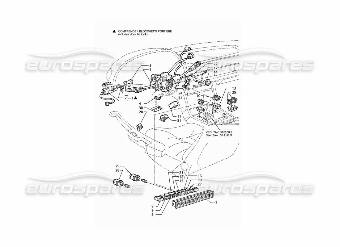 maserati ghibli 2.8 (abs) interruttori e bloccasterzo diagramma delle parti