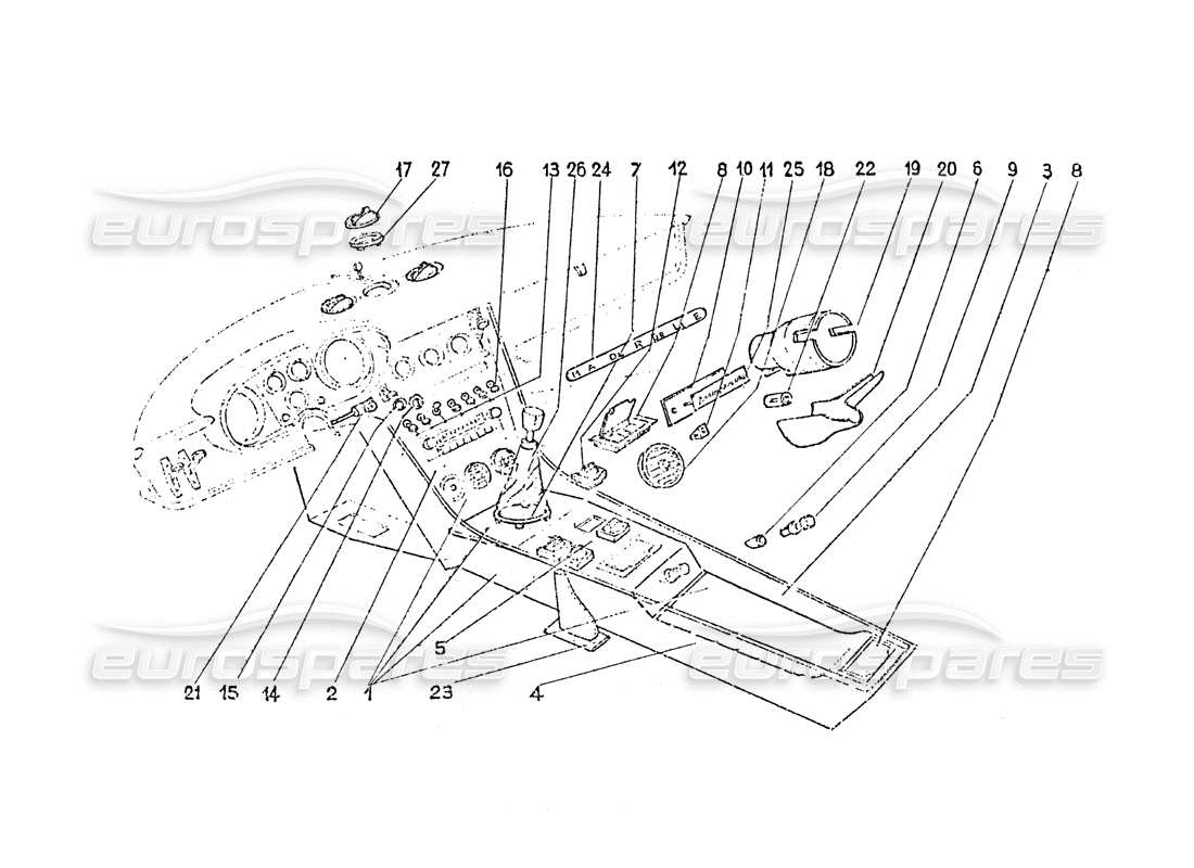 ferrari 365 gt 2+2 (coachwork) interruttori interni - schema delle prese d'aria e delle parti di rivestimento