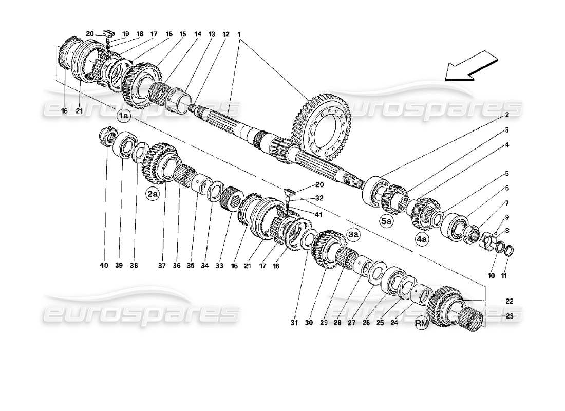 ferrari mondial 3.4 t coupe/cabrio diagramma delle parti degli ingranaggi dell'albero di rinvio