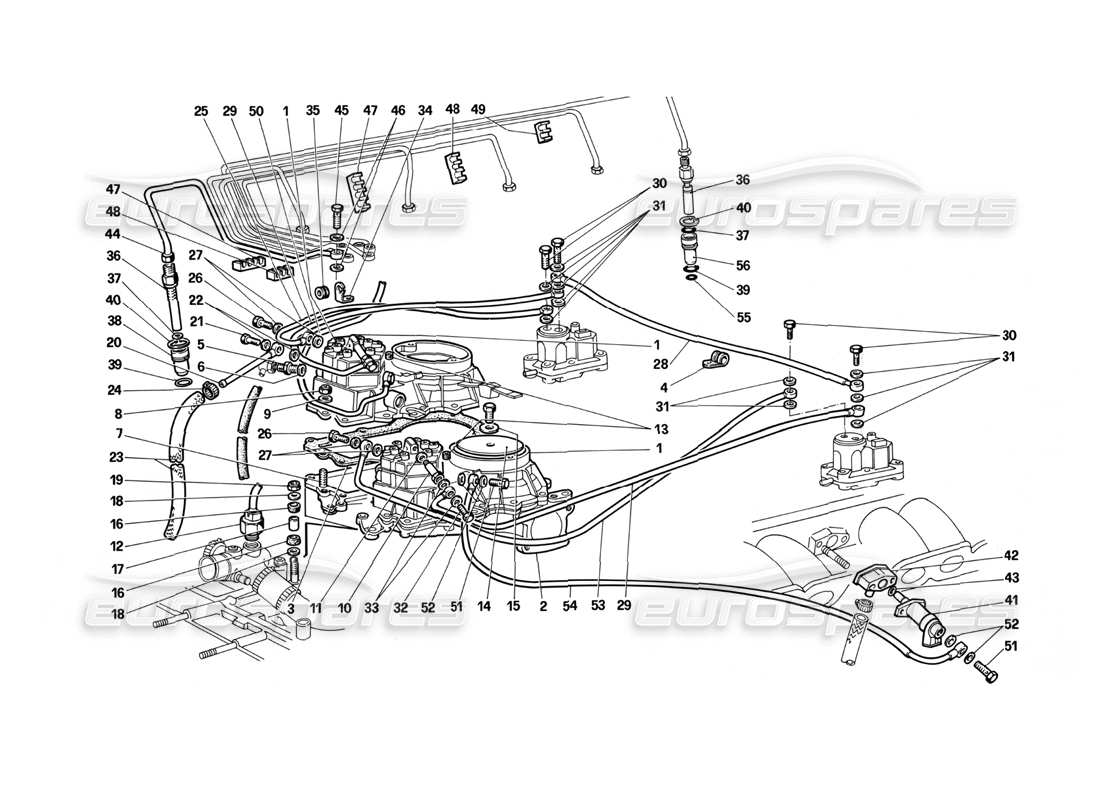 ferrari testarossa (1987) linee distributori di carburante (sistema k-jetronic) diagramma delle parti