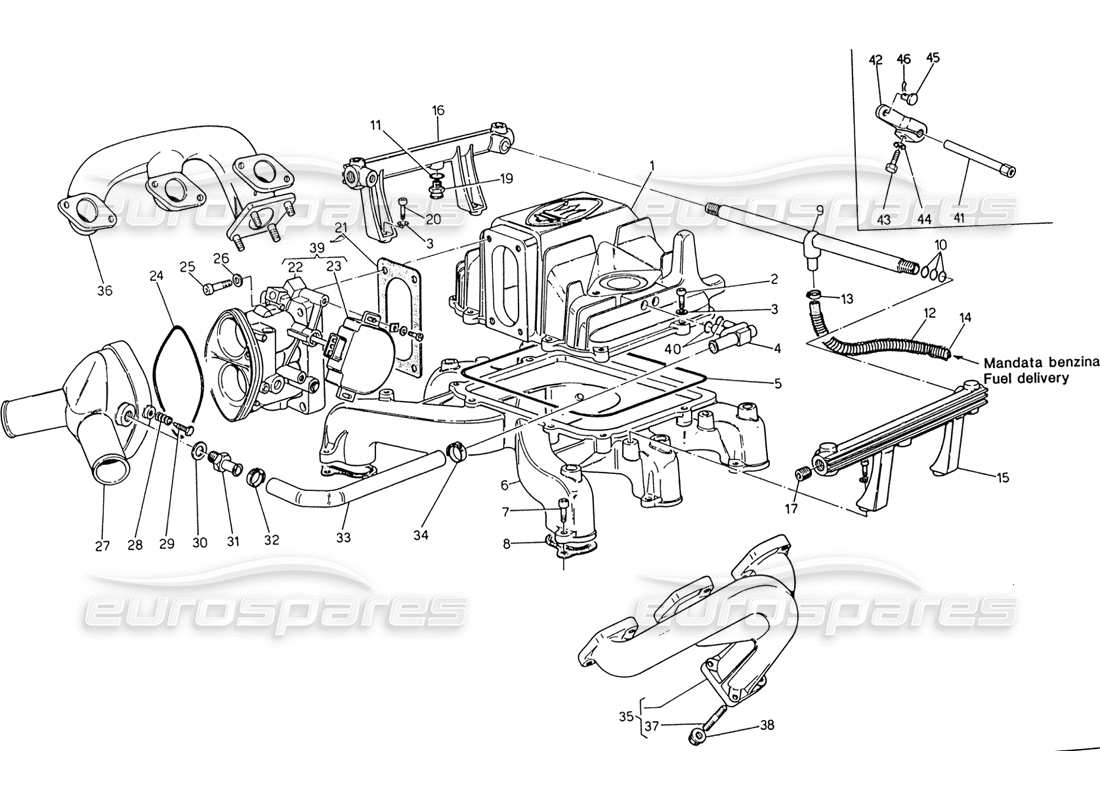 maserati 222 / 222e biturbo diagramma della parte del corpo della valvola a farfalla del collettore di aspirazione