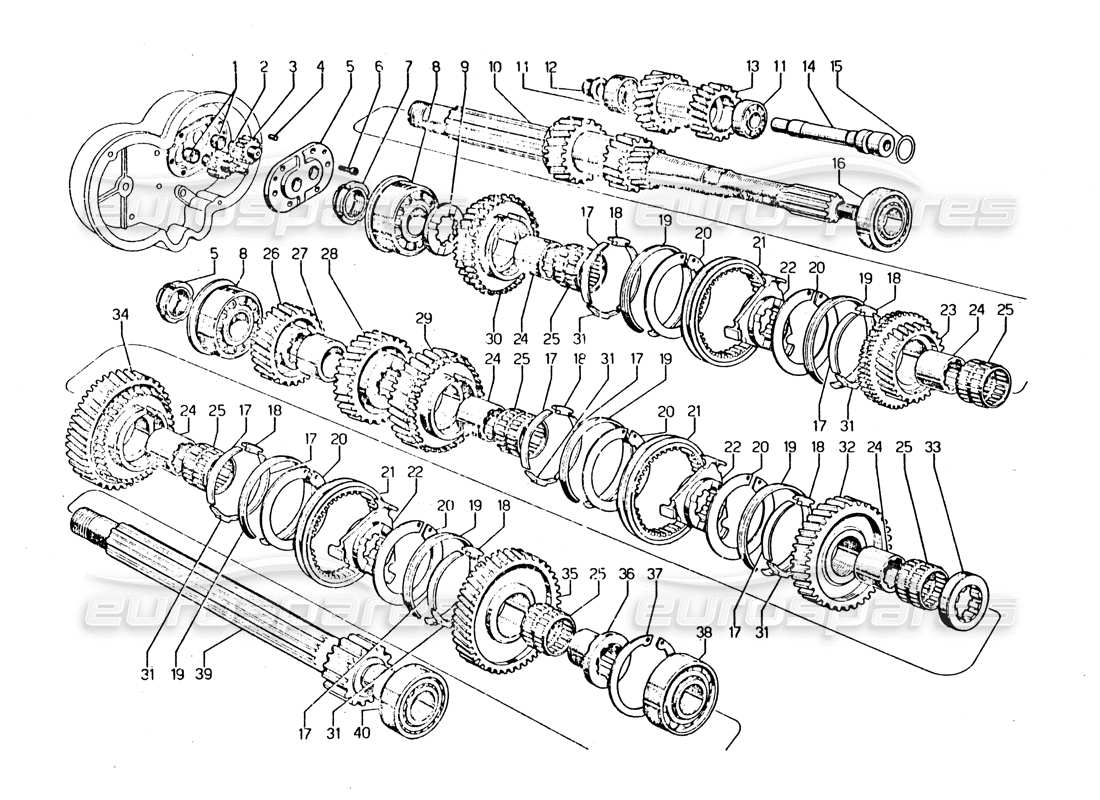 lamborghini urraco p250 / p250s diagramma delle parti del cambio