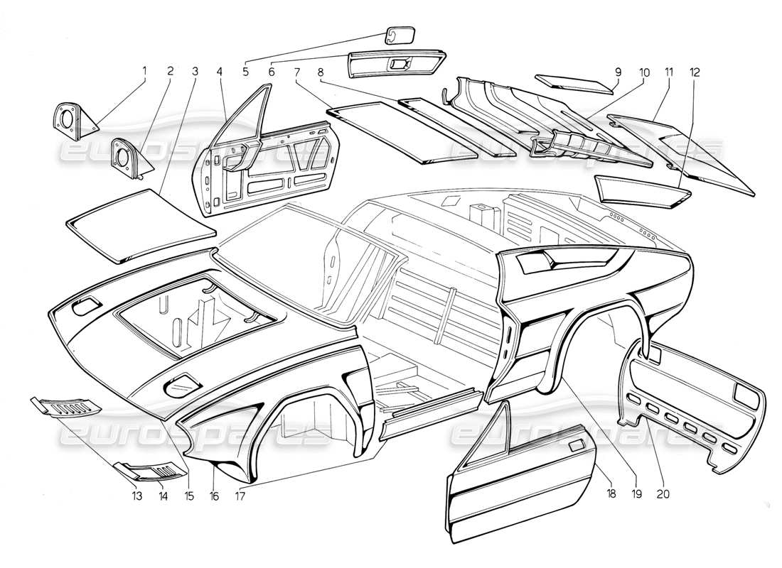 lamborghini jalpa 3.5 (1984) rivestimenti esterni diagramma delle parti