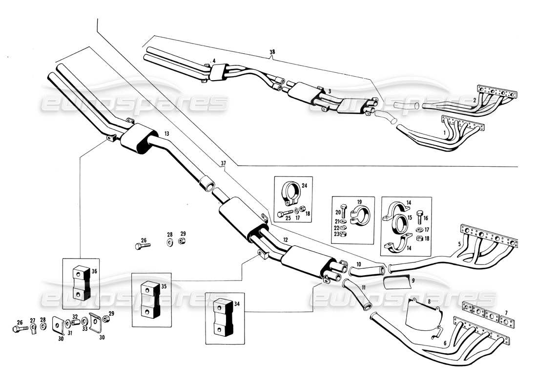 maserati ghibli 4.7 / 4.9 diagramma delle parti dei tubi di scarico