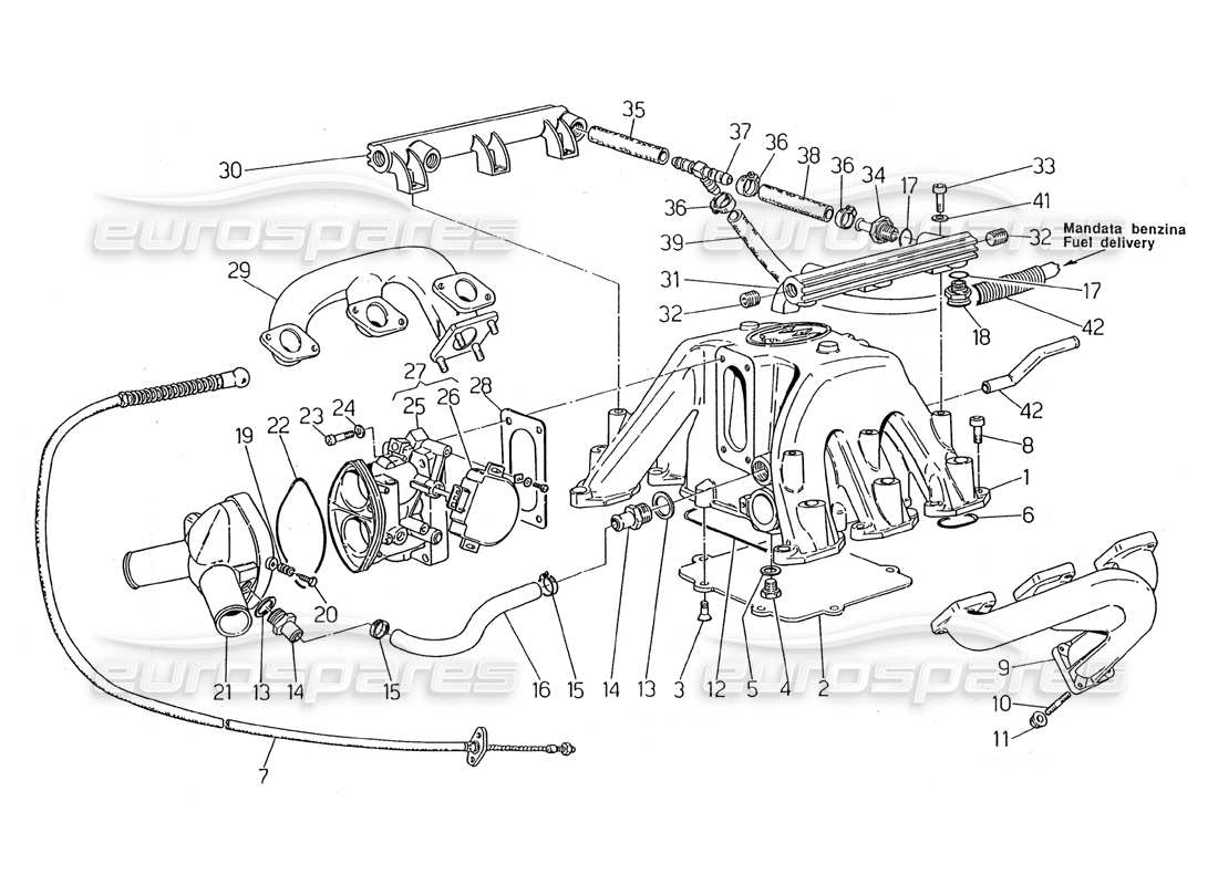 maserati 2.24v diagramma delle parti del collettore di aspirazione e scarico