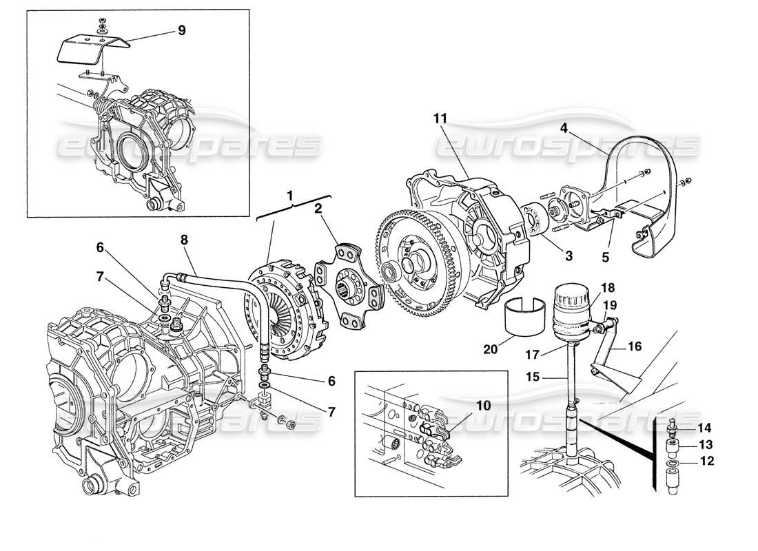 ferrari 355 challenge (1999) diagramma delle parti del gruppo frizione e degli scudi termici