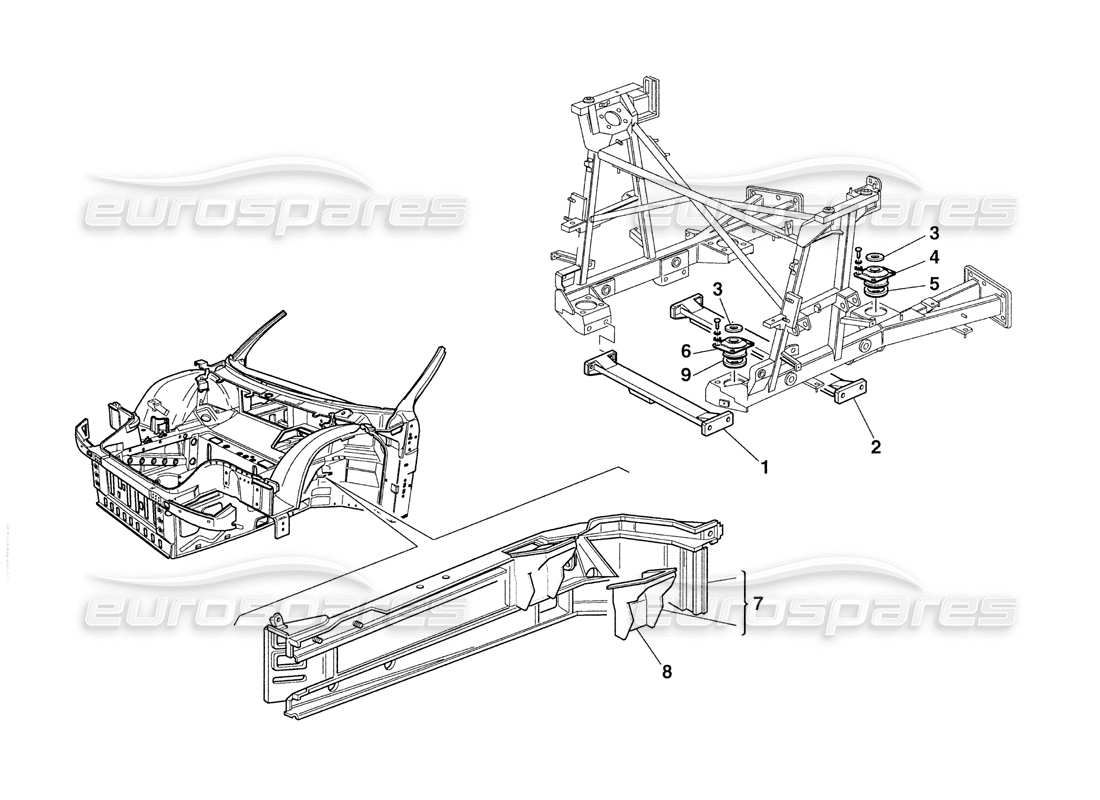 ferrari 355 challenge (1999) supporti motore - elementi del telaio e della carrozzeria diagramma delle parti