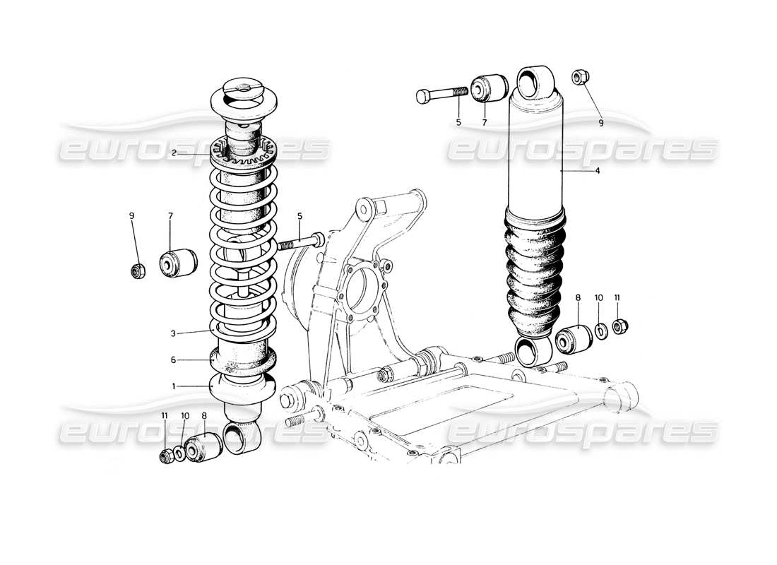 ferrari 400 gt (mechanical) sospensione posteriore: schema delle parti dell'ammortizzatore e autolivellante