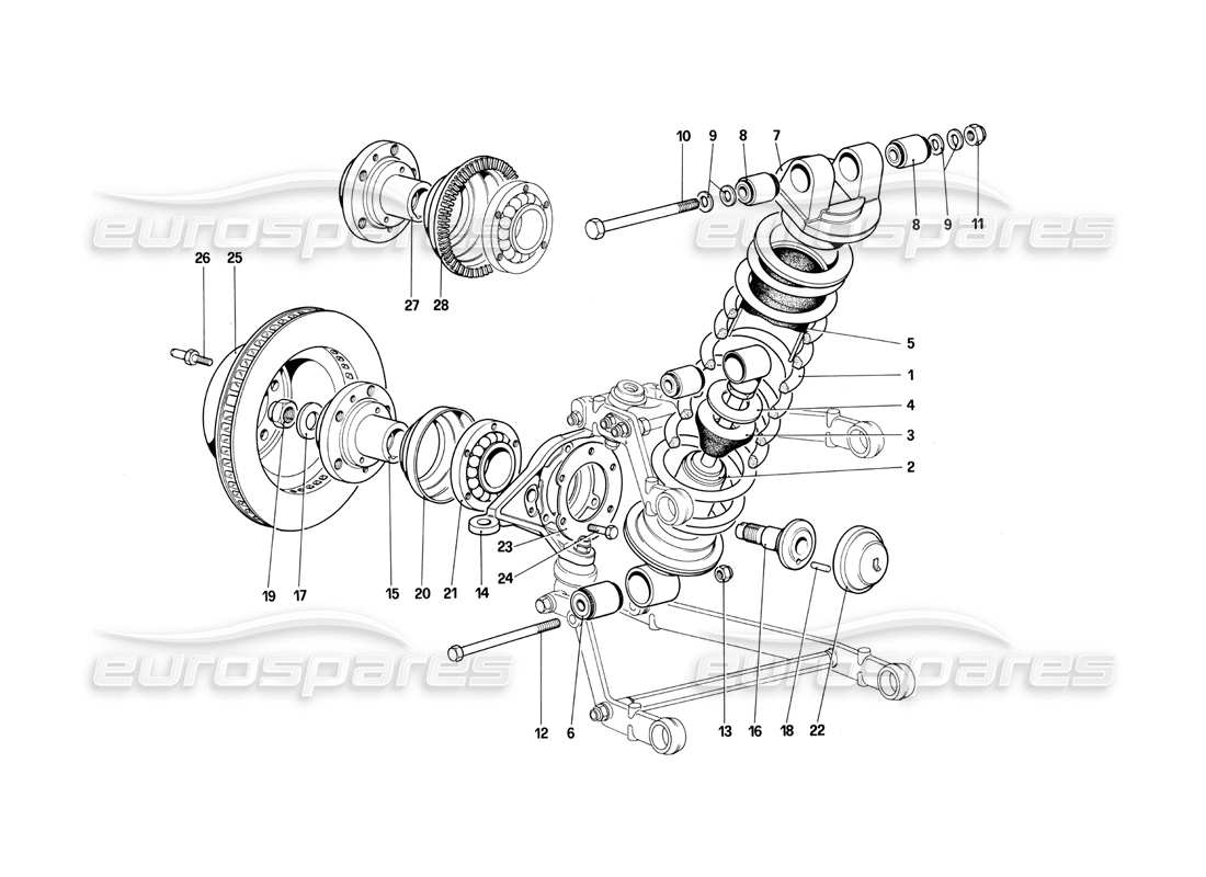 ferrari 412 (mechanical) sospensione anteriore - ammortizzatore e disco freno schema delle parti