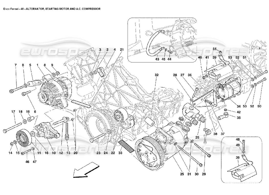 ferrari enzo diagramma delle parti del motorino di avviamento dell'alternatore e del compressore ca