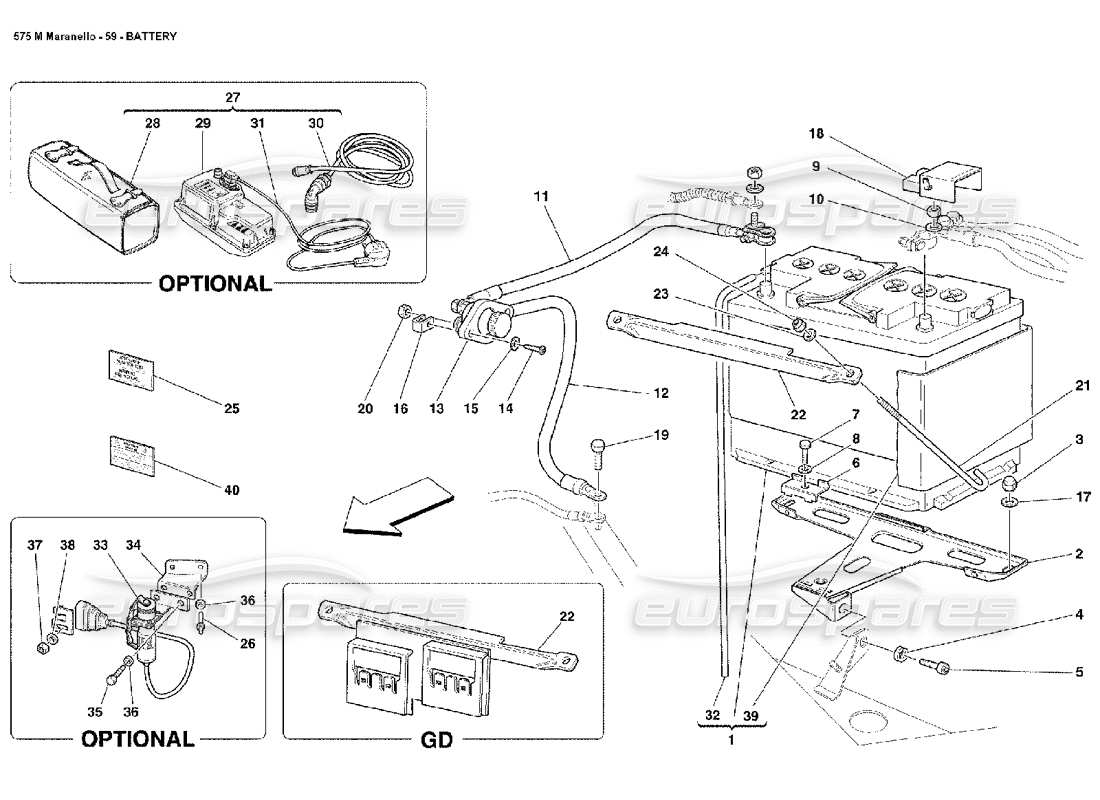 ferrari 575m maranello batteria diagramma delle parti