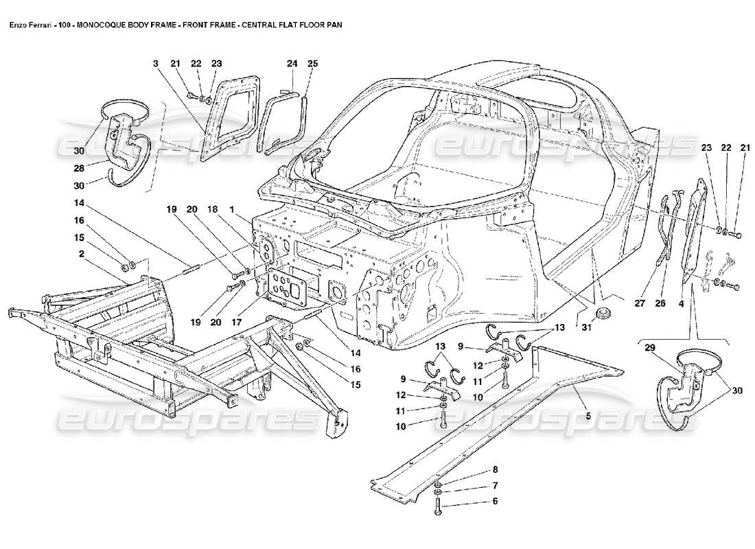 ferrari enzo diagramma delle parti del pianale piatto centrale del telaio della carrozzeria monoscocca del telaio anteriore