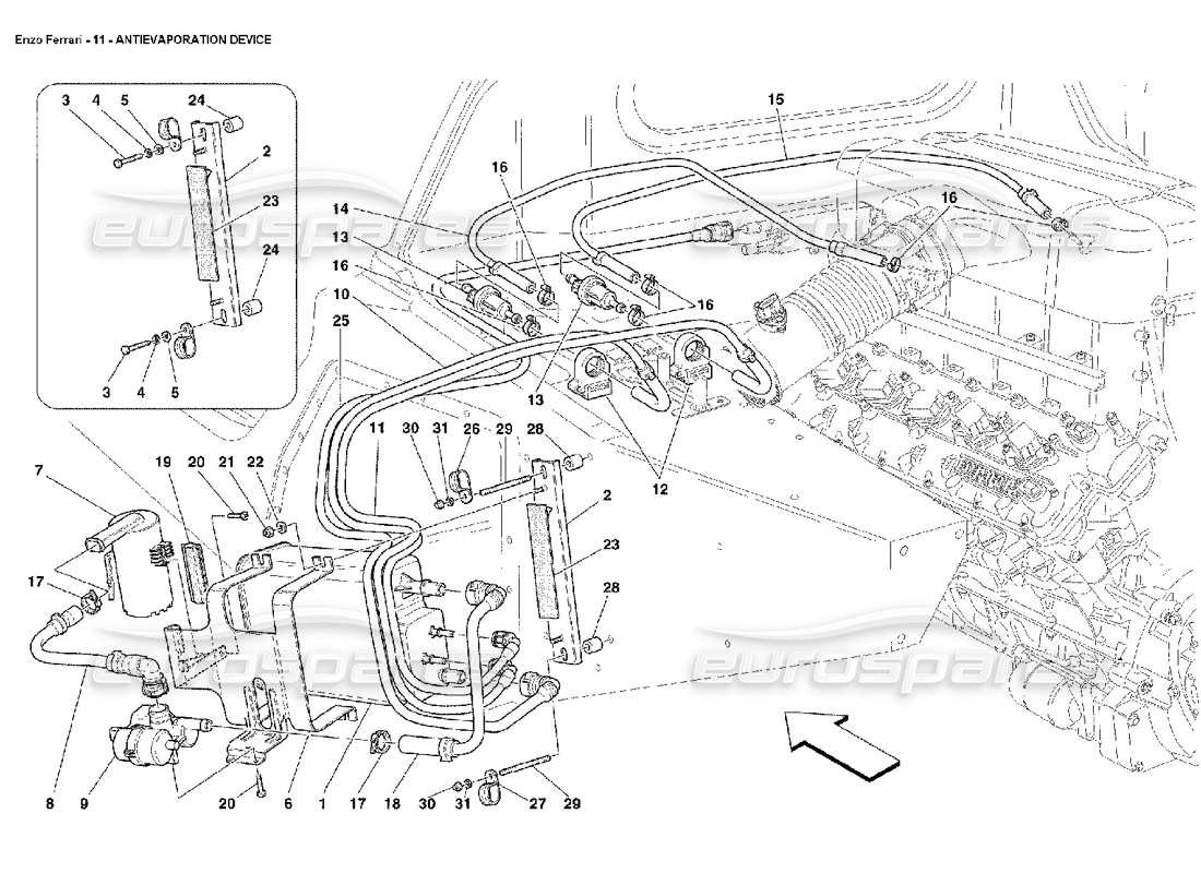 ferrari enzo schema delle parti del dispositivo antievaporazione