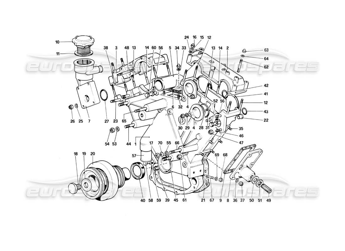 ferrari 400i (1983 mechanical) sistema di distribuzione: diagramma delle parti dell'alloggiamento e dei coperchi