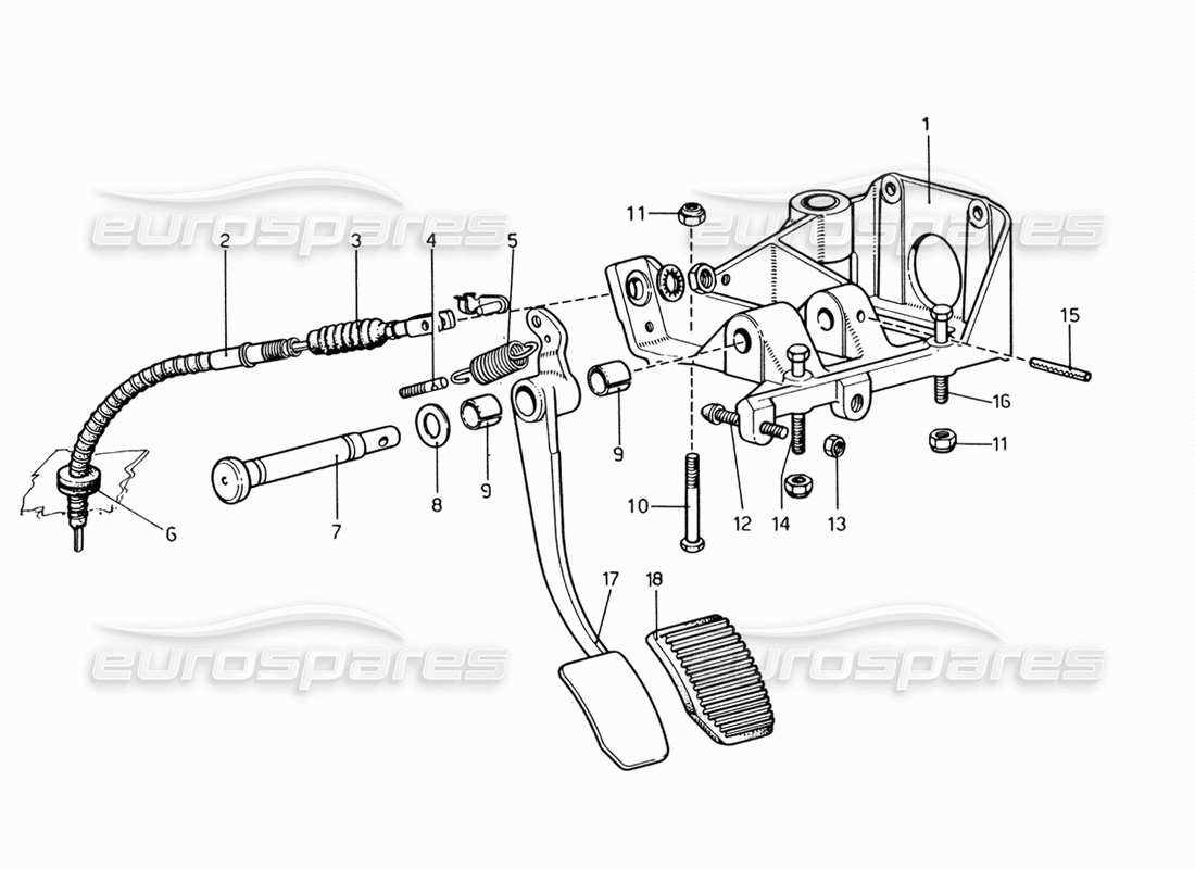 ferrari 206 gt dino (1969) pedaliera - schema delle parti di controllo della frizione