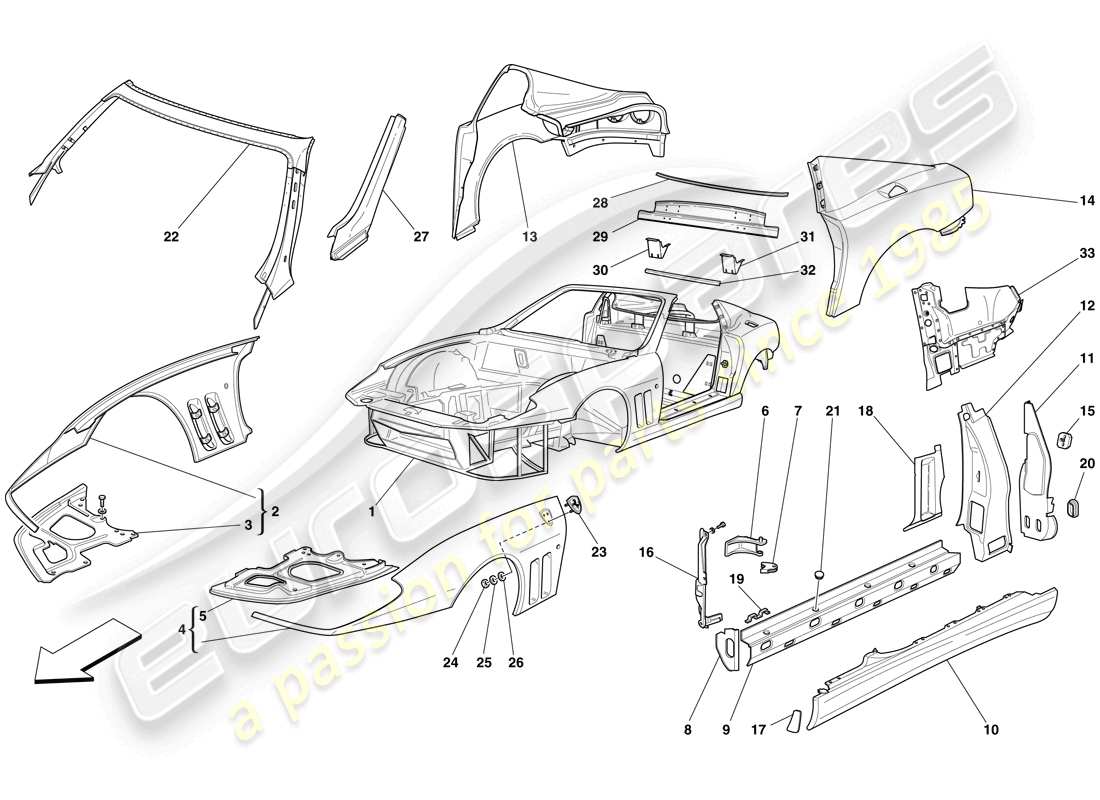 ferrari 575 superamerica carrozzeria: finiture esterne diagramma delle parti