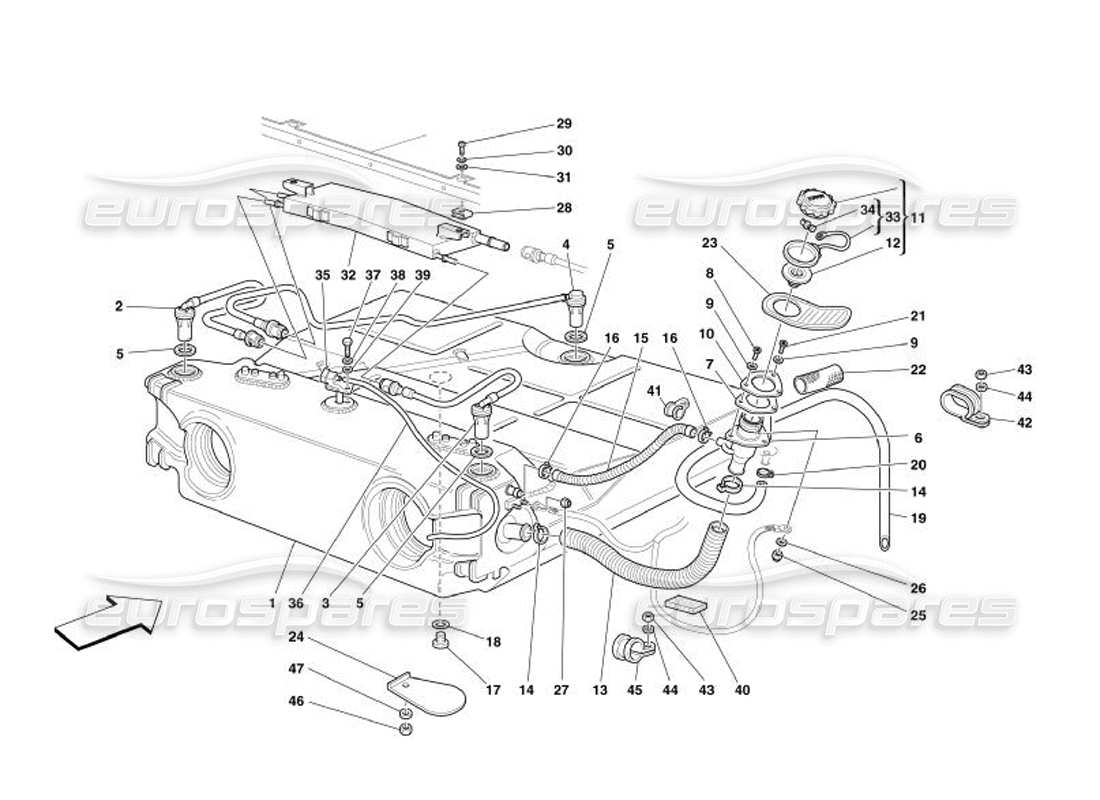 ferrari 575 superamerica serbatoio carburante - raccordo e tubazioni -non per usa e cdn- diagramma delle parti