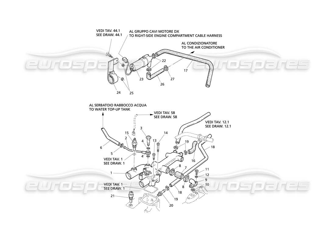 maserati qtp v8 evoluzione diagramma delle parti del riscaldamento della cabina di raffreddamento del motore (guida a sinistra).