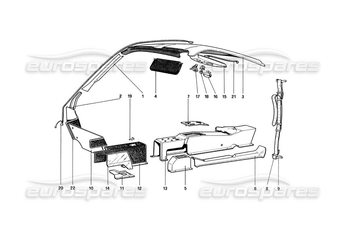 ferrari 512 bbi tunnel e tetto diagramma delle parti