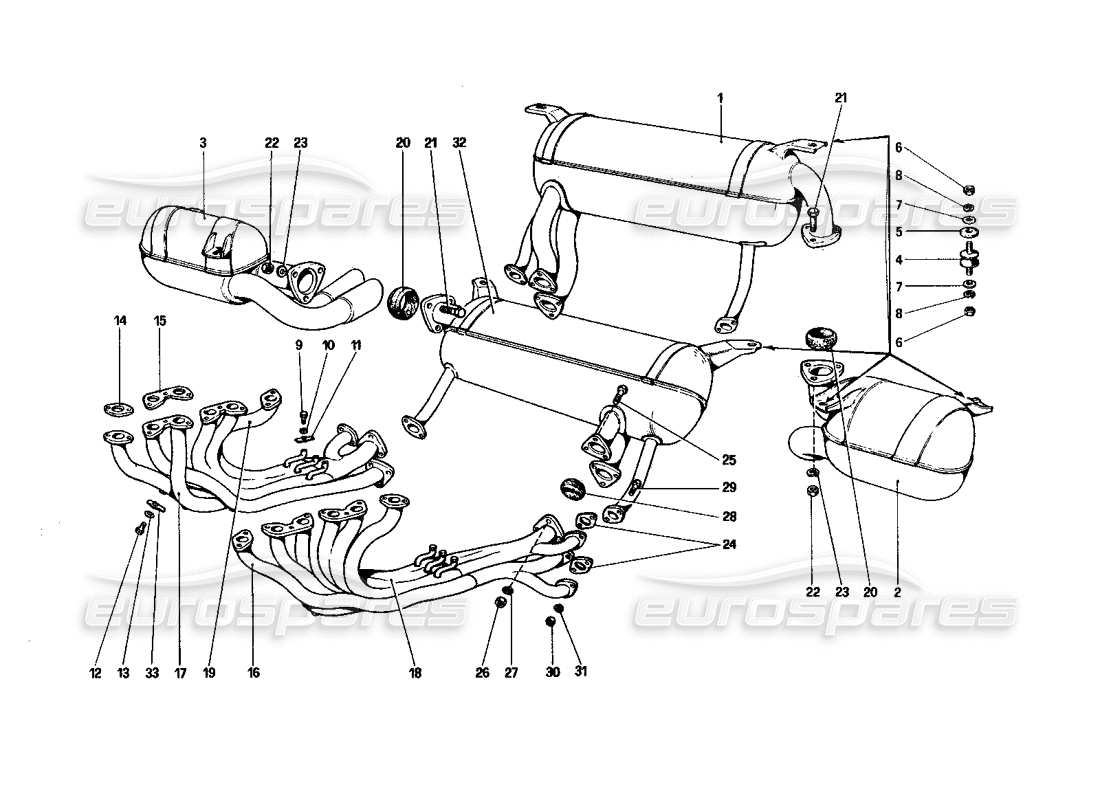 ferrari 512 bbi impianto di scarico diagramma delle parti