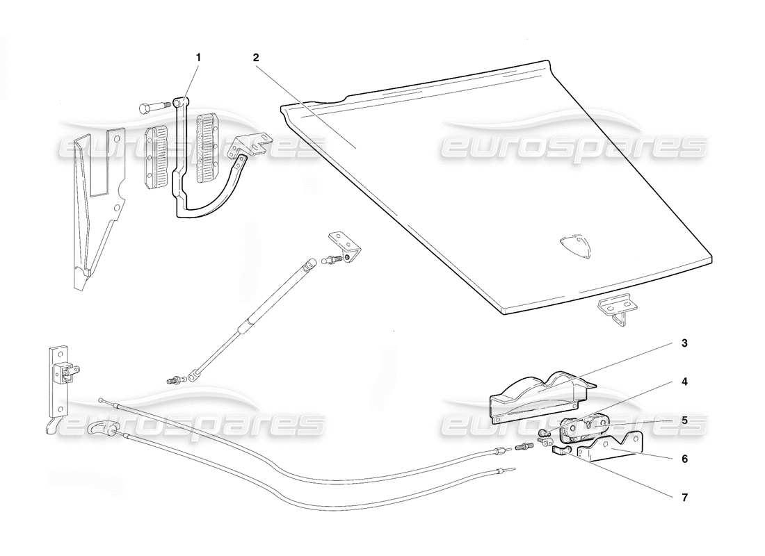 lamborghini diablo vt (1994) schema delle parti del cofano anteriore (valido per versione rh d. - aprile 1994).