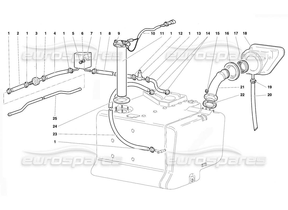 lamborghini diablo vt (1994) sistema di alimentazione carburante diagramma delle parti