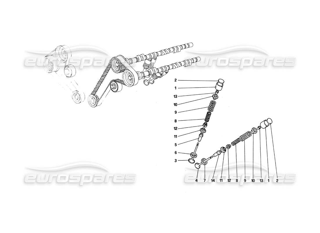 ferrari 308 quattrovalvole (1985) distribuzione - punterie schema delle parti