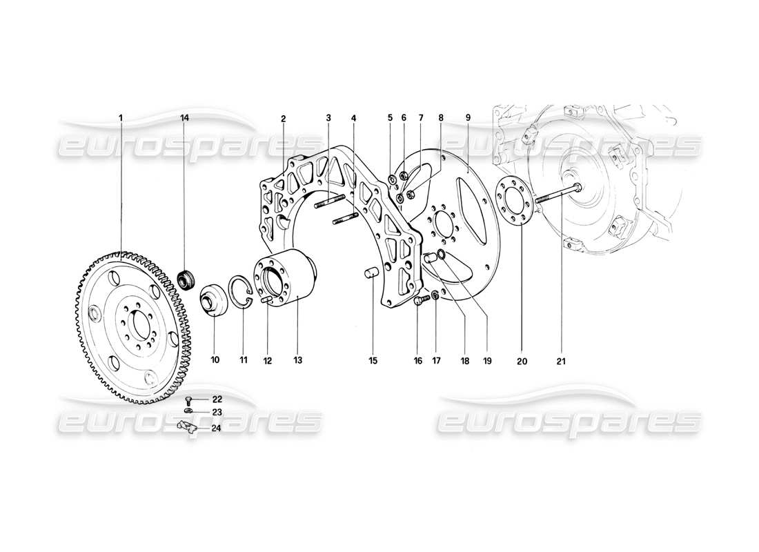 ferrari 400i (1983 mechanical) schema delle parti del volano motore e del distanziale dell'alloggiamento della frizione (400 automatico).