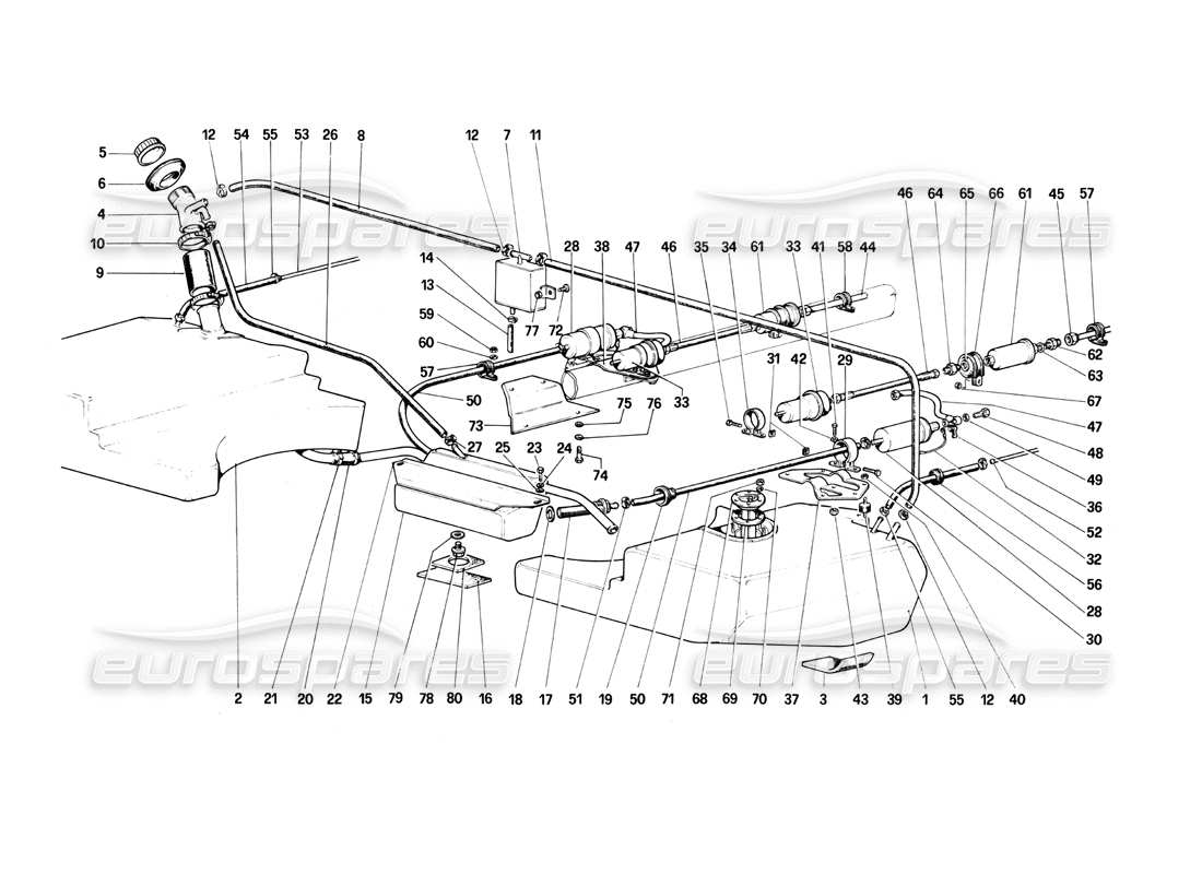 ferrari 400i (1983 mechanical) diagramma delle parti di serbatoi di carburante, pompe e linee