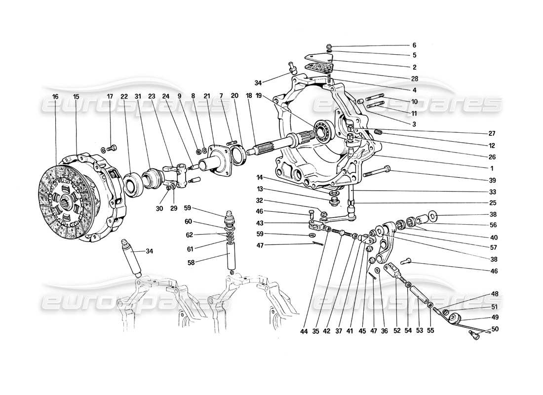 ferrari 308 quattrovalvole (1985) frizione e comandi diagramma delle parti
