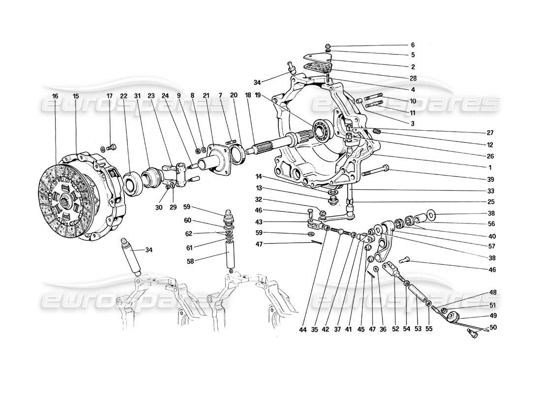 ferrari 308 quattrovalvole (1985) frizione e comandi schema delle parti