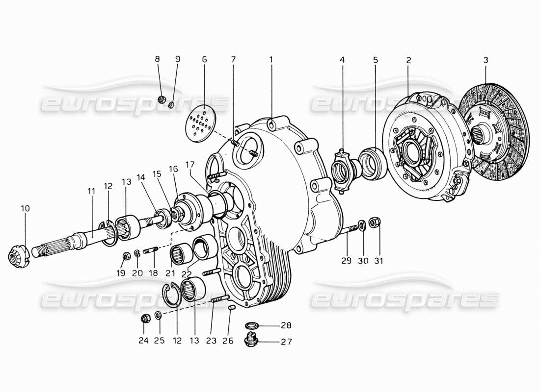 ferrari 206 gt dino (1969) schema delle parti dell'unità frizione e del coperchio