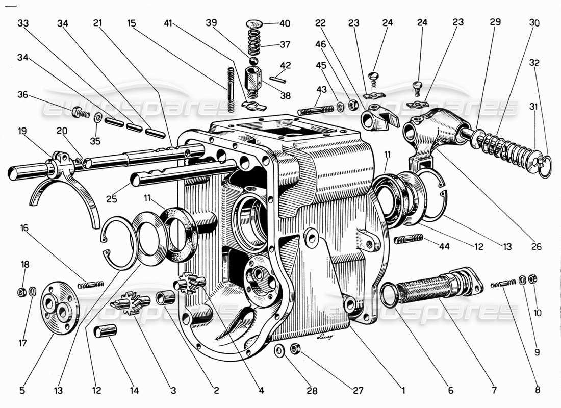 ferrari 330 gt 2+2 alloggiamento della scatola ingranaggi intermedia diagramma delle parti