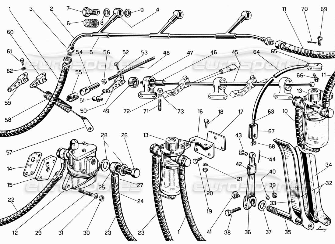 ferrari 330 gt 2+2 diagramma delle parti di alimentazione e controlli