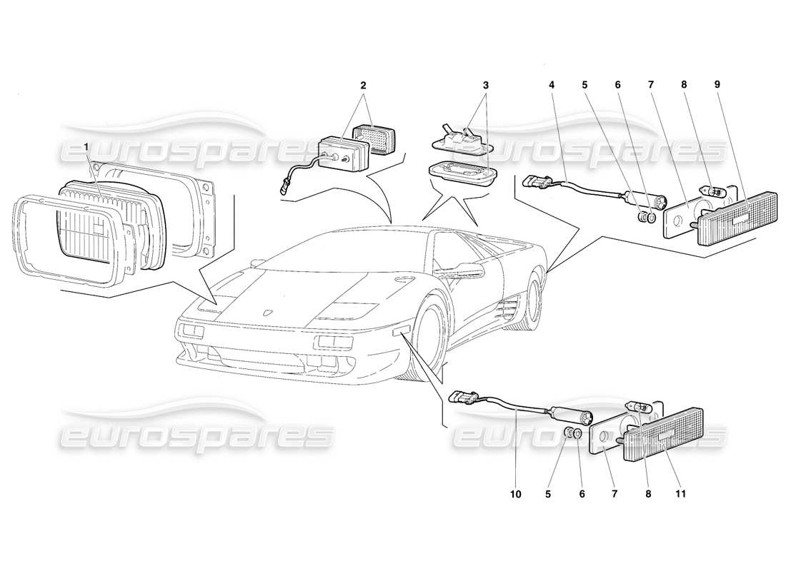 lamborghini diablo vt (1994) luci (valido per la versione usa - aprile 1994) diagramma delle parti