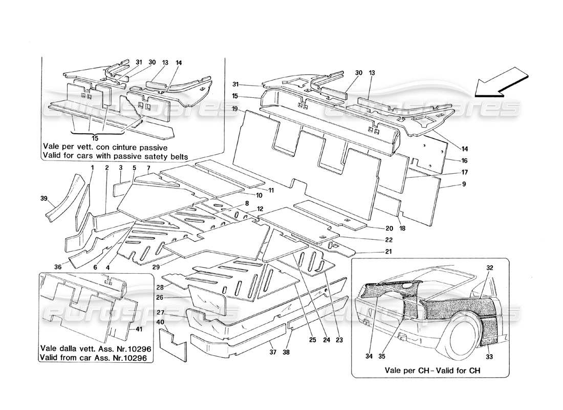 ferrari 348 (1993) tb / ts isolamenti abitacolo diagramma delle parti