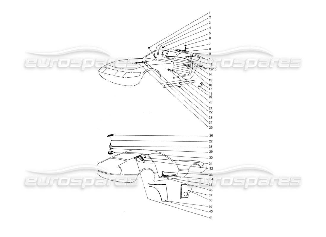 ferrari 365 gtb4 daytona (coachwork) diagramma delle parti delle viti di rivestimento