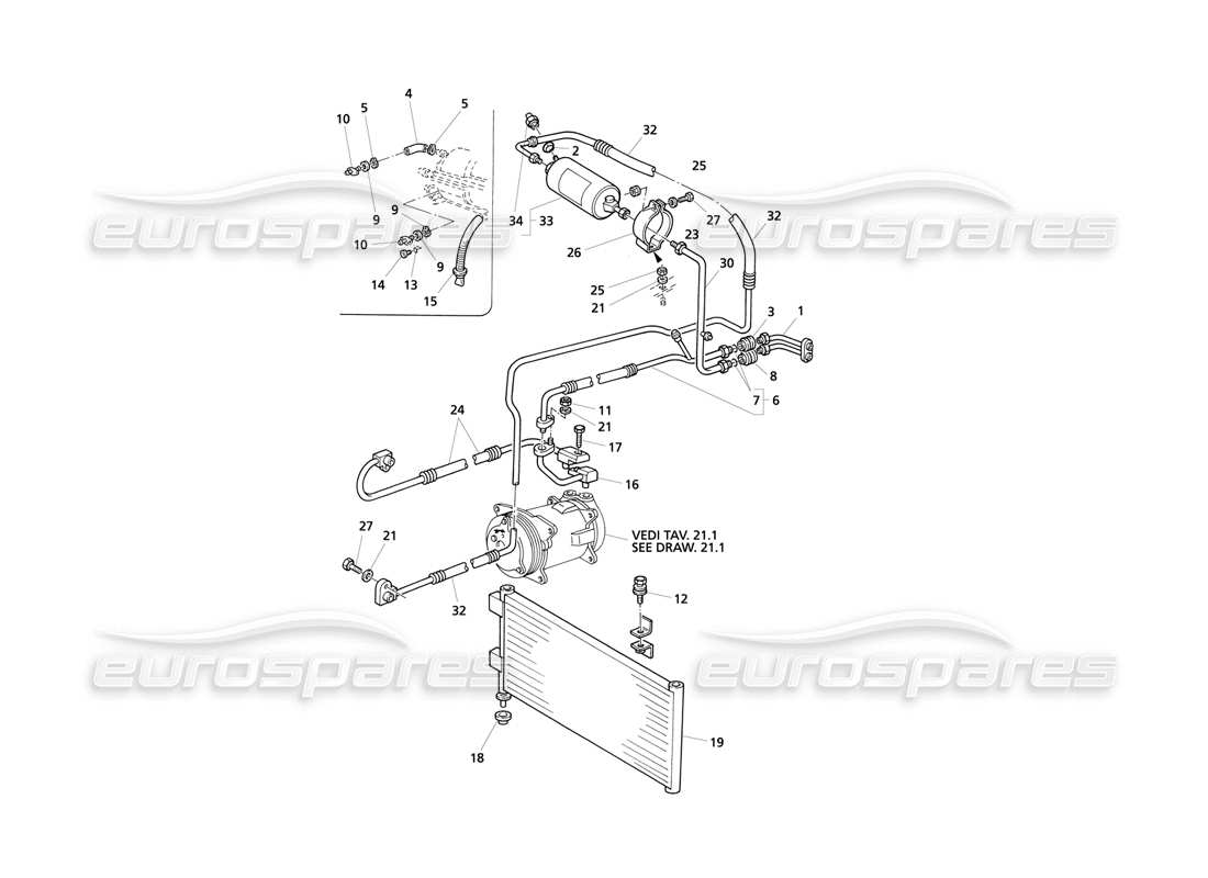 maserati qtp v8 evoluzione schema delle parti dell'impianto di climatizzazione (guida a sinistra).