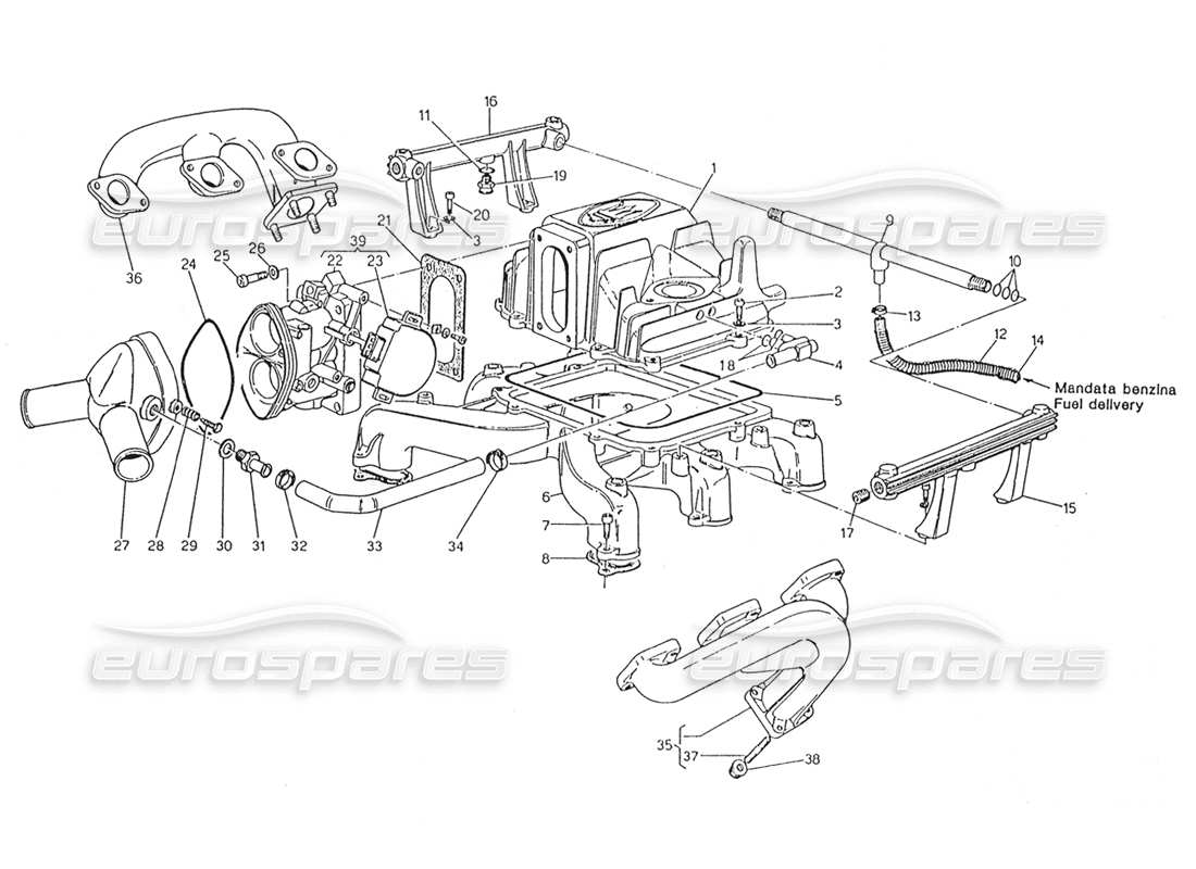 maserati karif 2.8 diagramma della parte del corpo della valvola a farfalla del collettore di aspirazione