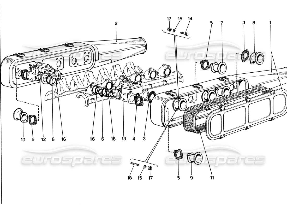 ferrari 365 gt4 2+2 (1973) diagramma delle parti dei filtri dell'aria