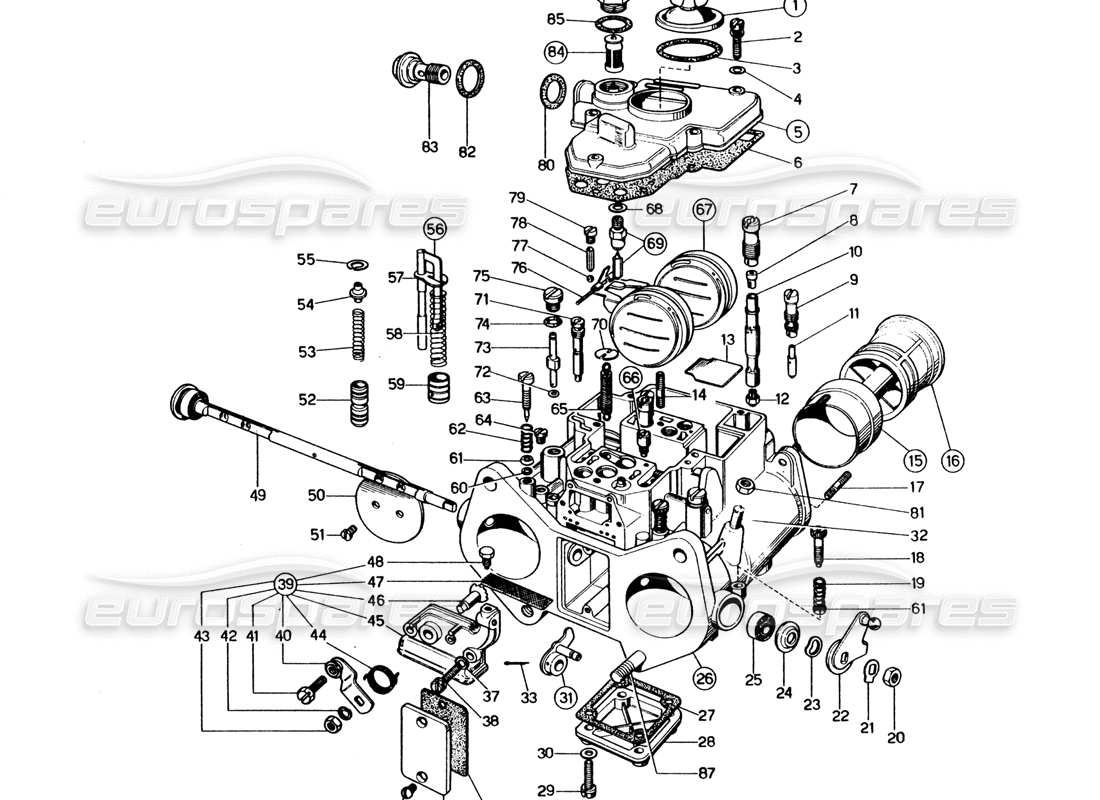 ferrari 365 gt4 2+2 (1973) carburatore weber (38 dcoe 59-60) diagramma delle parti