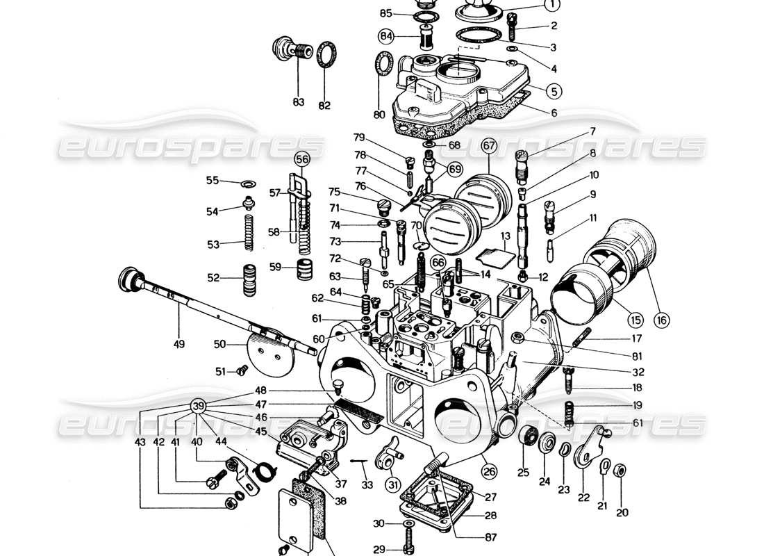 ferrari 365 gt4 2+2 (1973) diagramma delle parti del carburatore weber (38 dcoe 59-60).